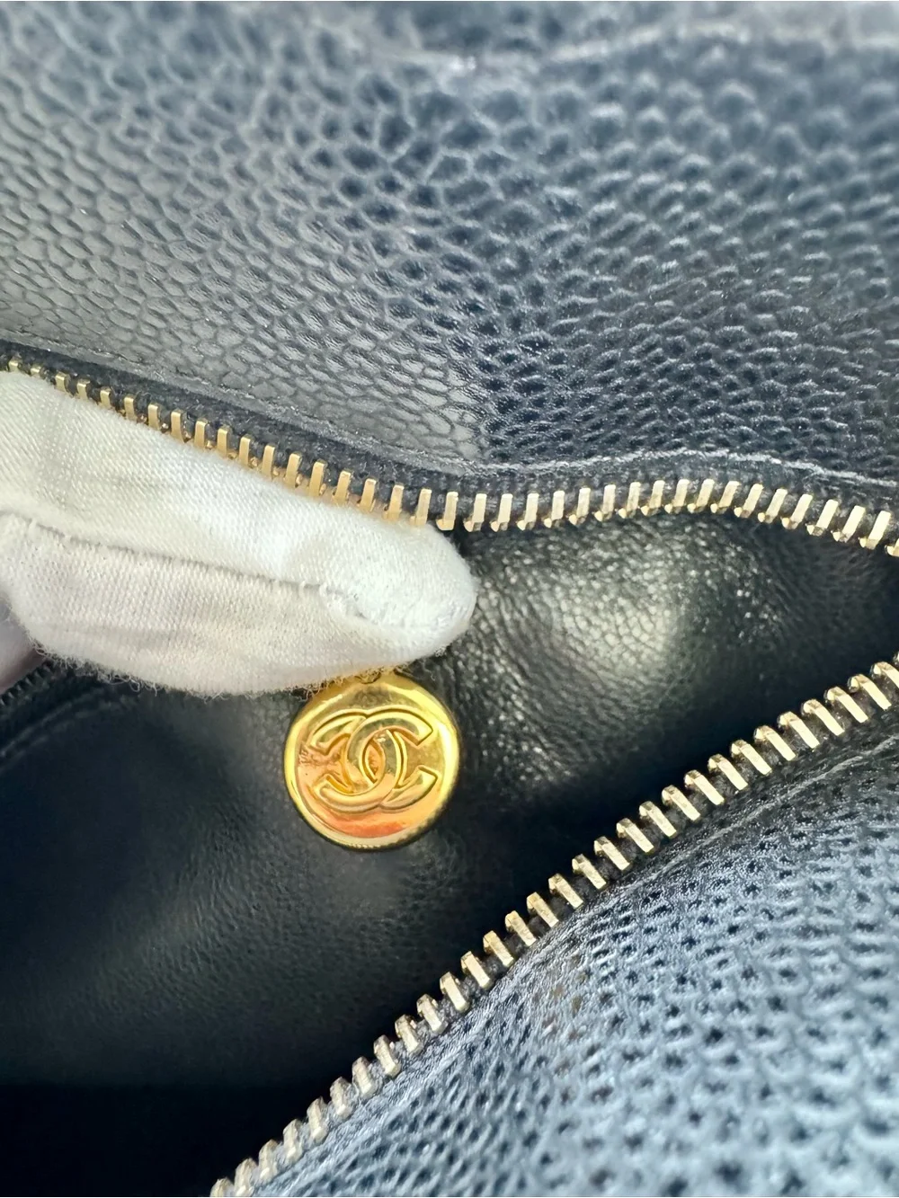 CHANEL Medallion Black Quilted Caviar Leather Vintage Shoulder Tote with Gold CC